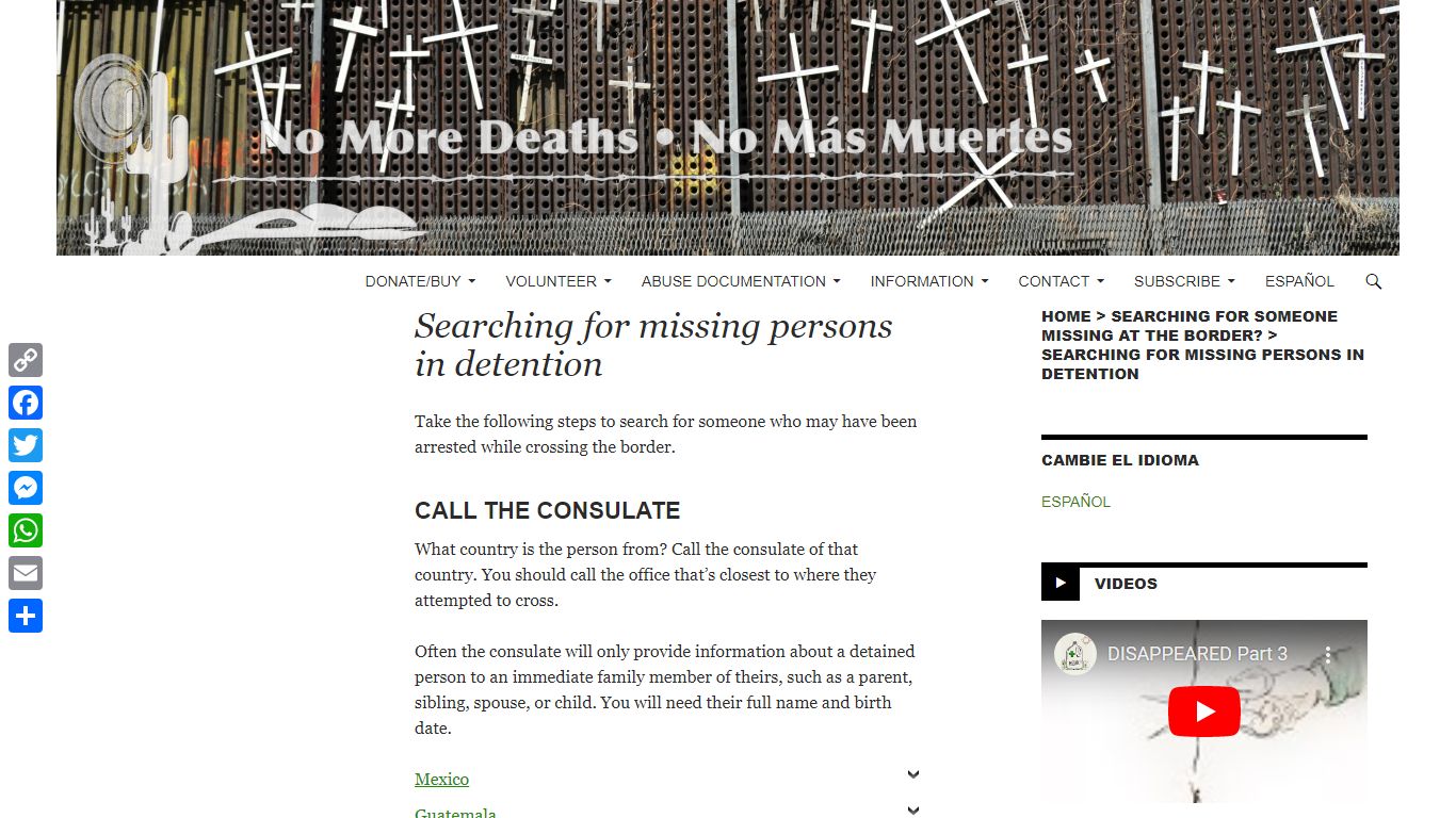 Searching for missing persons in detention - No More Deaths